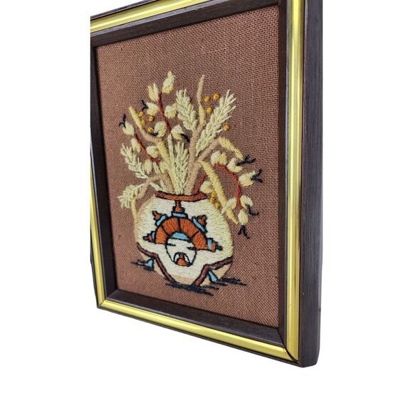 Vintage 70s Southwestern Native American Framed Crewel Embroidery Wall Hangings - Picture 2 of 8